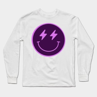 Lightning Smiley Face Neon Purple Long Sleeve T-Shirt